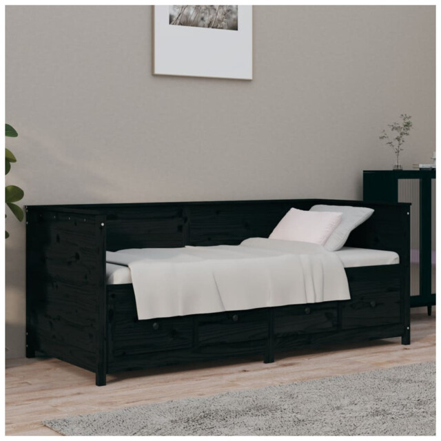 Day Bed Solid Pinewood Black 75x190 Cm Small Single Sofa Bed No