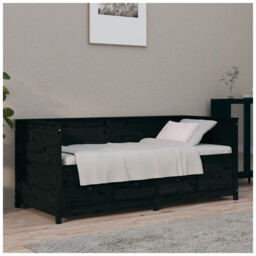 Day Bed Solid Pinewood Black 75x190 Cm Small Single Sofa Bed No