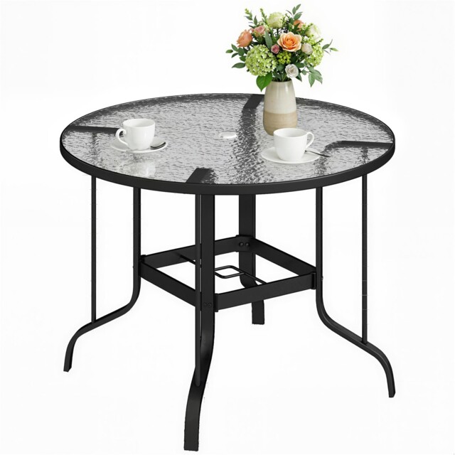 Outsunny Outdoor Dining Table With Parasol Hole, Round, 96.5 X 96.5 X