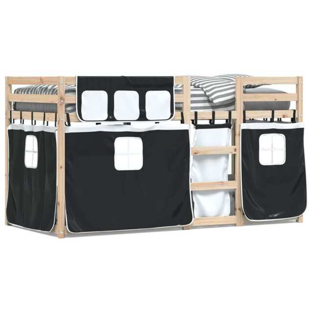 Bunk Bed With Curtains White & Black 80x200 Cm Solid Wood Pine Vidaxl