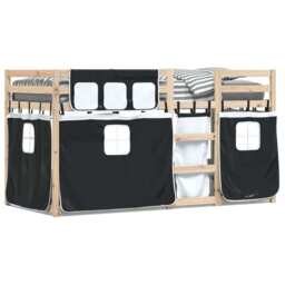 Bunk Bed With Curtains White & Black 80x200 Cm Solid Wood Pine Vidaxl
