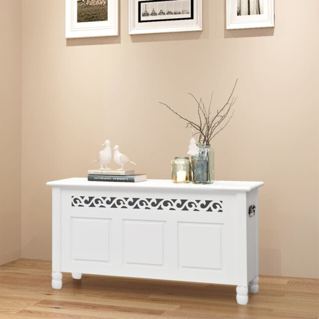 Storage Bench White Mdf 96x32x51cm Elegant Baroque Style Concealed
