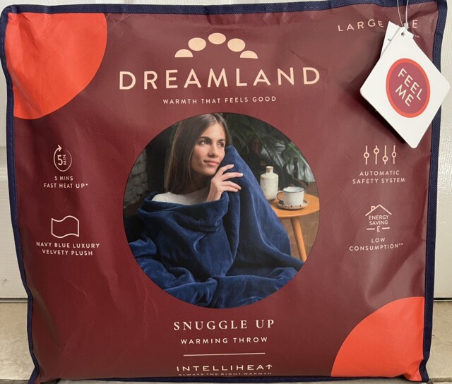 Dreamland Snuggle Up Velvet Plush Large Heated Throw Navy Blue