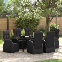 Garden Dining Set With Cushion 7 Pcs Black Poly Rattan Vidaxl