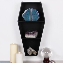 Coffin Shaped Shelving Candles Crystals Display. Gothic Home Storage