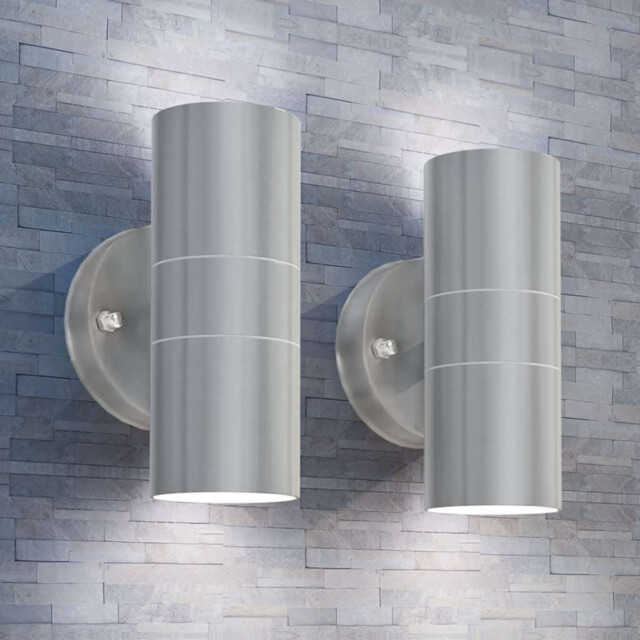 Outdoor Wall Light Silver 90x160mm Stainless Steel Glass 2pcs Warm