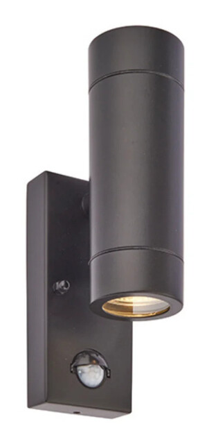 Outdoor Light Black Palin Double Spot Ip44 Matt Pir Motion Sensor