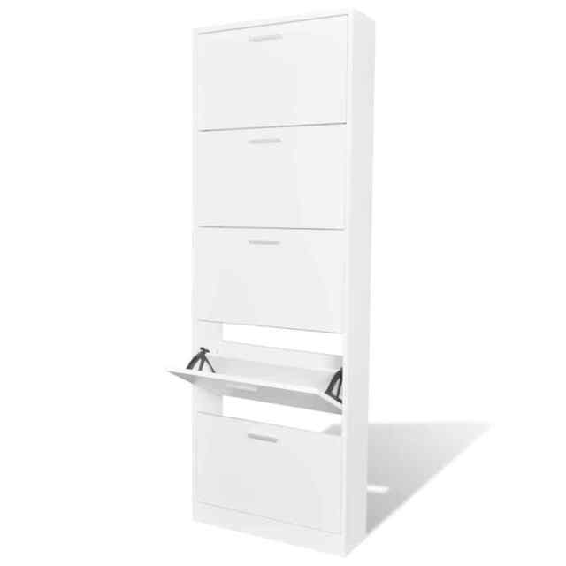 White Wooden Shoe Cabinet With 5 Compartments Vidaxl