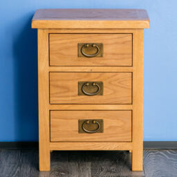 Surrey Oak Bedside Table Waxed 3 Drawer Cabinet Solid Wood Nightstand