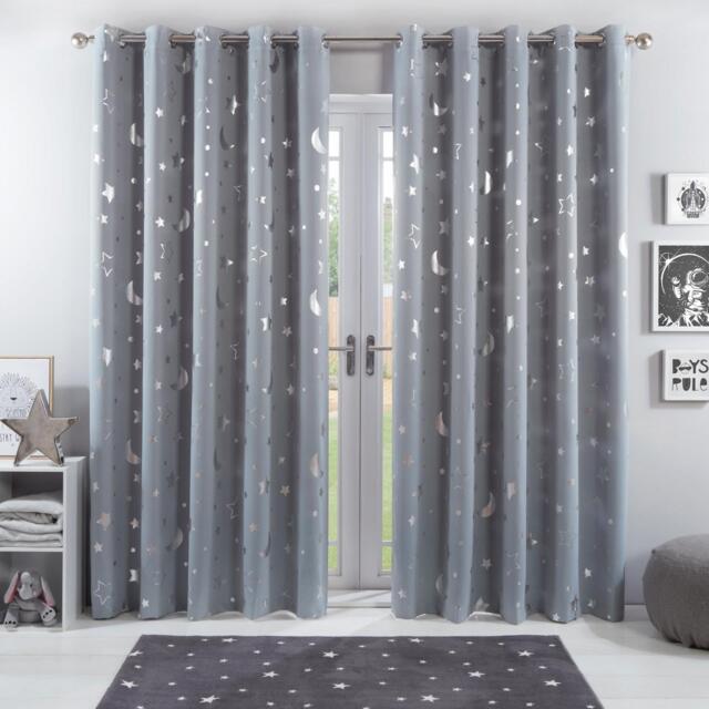 Dreamscene Star Thermal Blackout Curtains Pair Eyelet Ready Made Kids