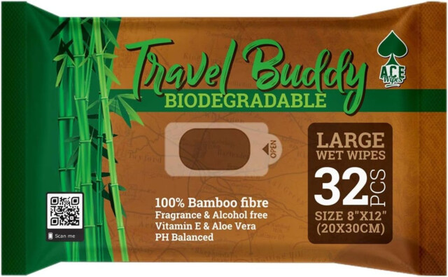 Large Body Wet Wipes Biodegradable - No Rinse Bath Or Shower Bamboo