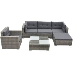 Garden Rattan Lounge Set 6pc Slate Grey Pe Rattan Steel Frame Glass