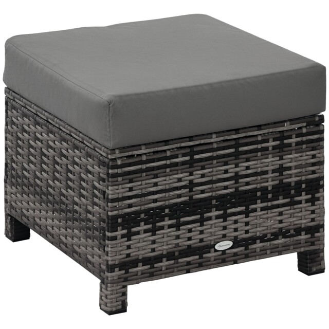 Outsunny Rattan Footstool Wicker Ottoman W/ Padded Seat For Backyard