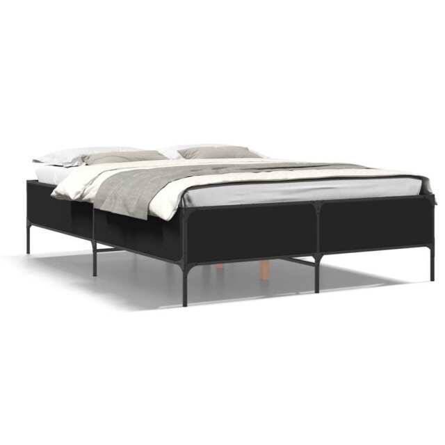 Bed Frame Black 140x200 Cm Engineered Wood And Metal Vidaxl