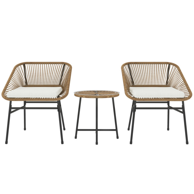 Outsunny Rattan Bistro Set, Small Balcony Furniture With Cushion,
