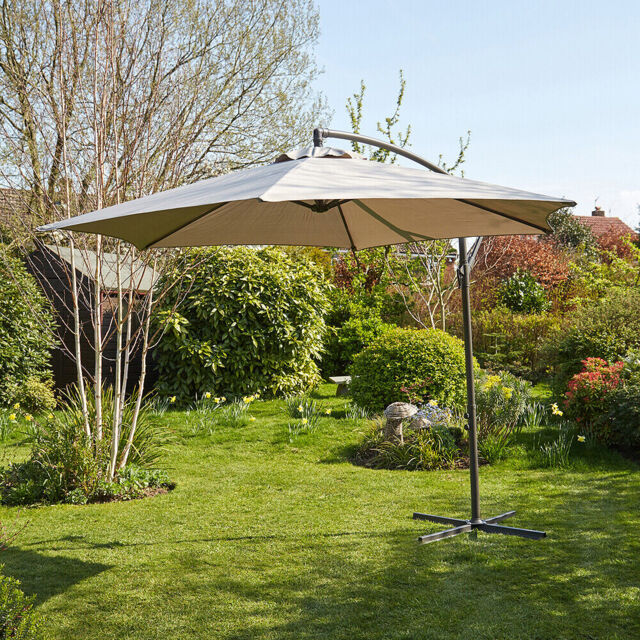 Garden Banana Parasol 3 Metre Patio Shade Heavy Duty Metal Base With