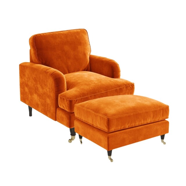 Orange Velvet Armchair And Footstool - Payton Bun/pay017/85931