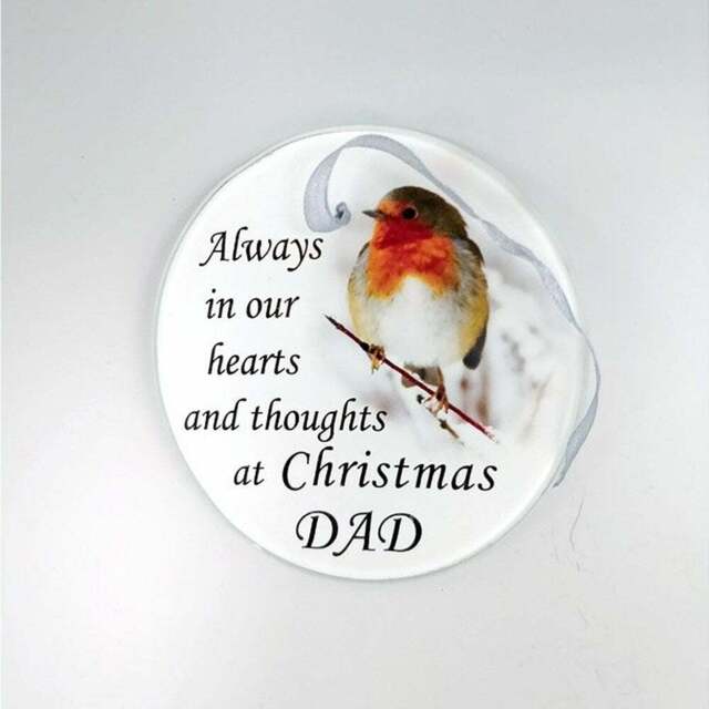 Robin Glass Memorial Christmas Tree Hanging Ornament Plaque Dad