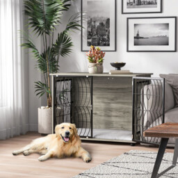 "Dog Crate Furniture End Table W/ Cushion For Medium Dogs 29.5"""
