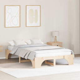 Bed Frame Natural Solid Pine Wood 140x190 Cm Fixed Slatted Frame 30 Cm