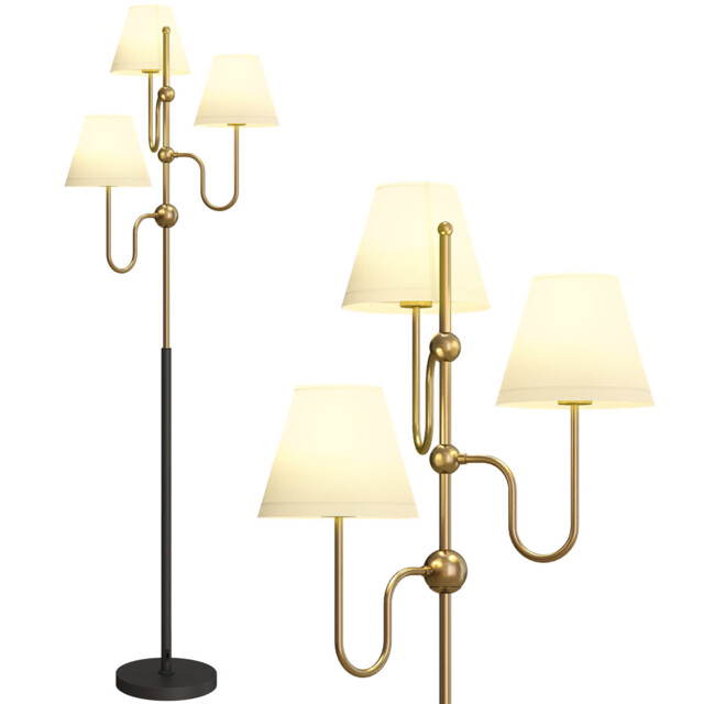Floor Lamp Gold Tone 165 Cm 3 Linen Shades E27 Foot Switch Stable Base