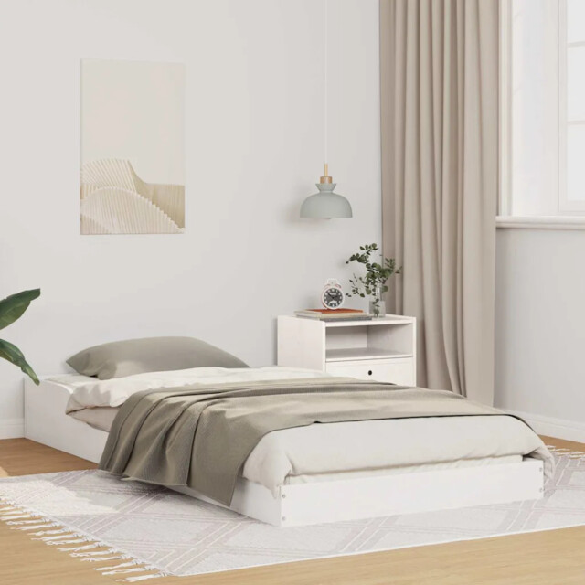 Bed Frame White Solid Pine Wood Vidaxl