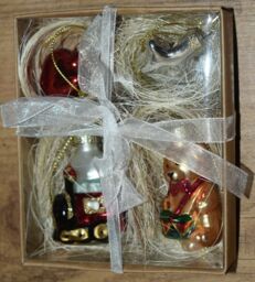 Set Of 4 Glass Baubles Christmas Tree Hanging Ornaments Train Heart