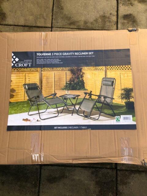 3 Piece Zero Gravity Reclining Garden Patio Deck Chair Sun Lounger &