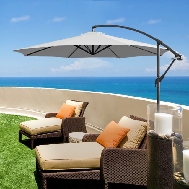 3m Garden Parasol Sun Shade Patio Banana Cantilever Overhanging Rattan
