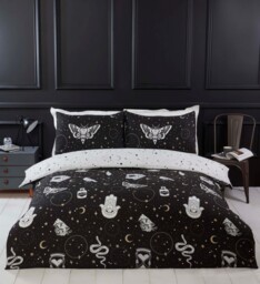 Gothic Duvet Quilt Cover Bedding Bed Set Black Skulls Halloween Moon