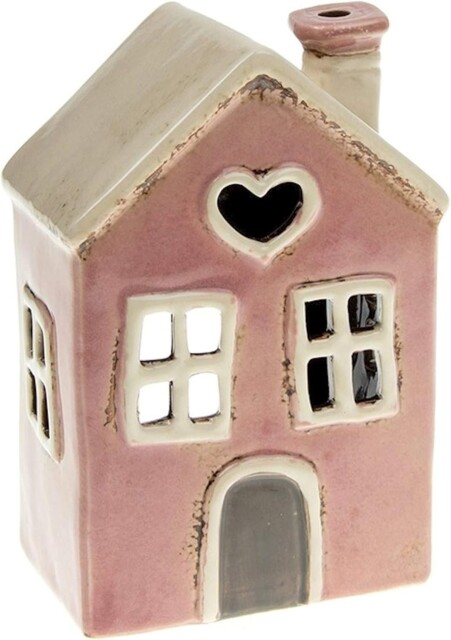 Village Pottery Tealight Holder Small Pink House Heart Ceramic