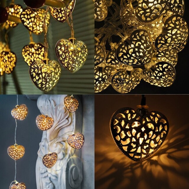 20x Metal Moroccan Warm White Led Heart Fairy 20 Silver Heart,