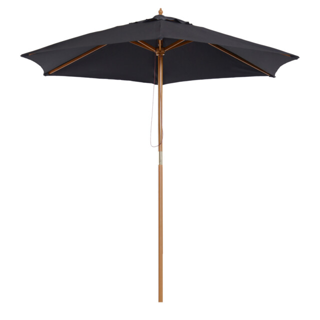 Garden Parasol 2.5x2.3m Black Polyester Canopy Wood Pole Bamboo Ribs