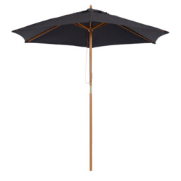 Garden Parasol 2.5x2.3m Black Polyester Canopy Wood Pole Bamboo Ribs