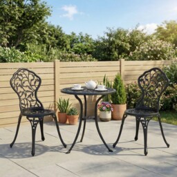 3 Pcs Cast Aluminum Bistro Set Garden Furniture Dining Table Chairs