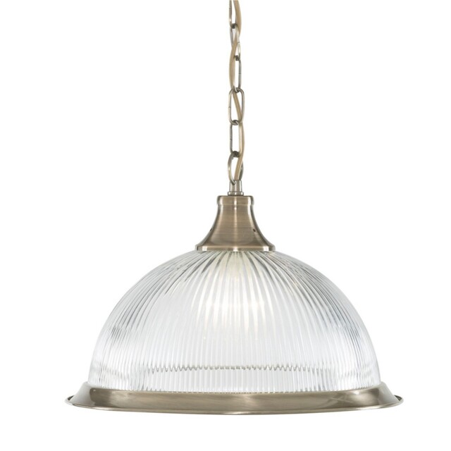 1 Light Antique Brass Finish Ceiling Fitting Pendant Clear Ribbed