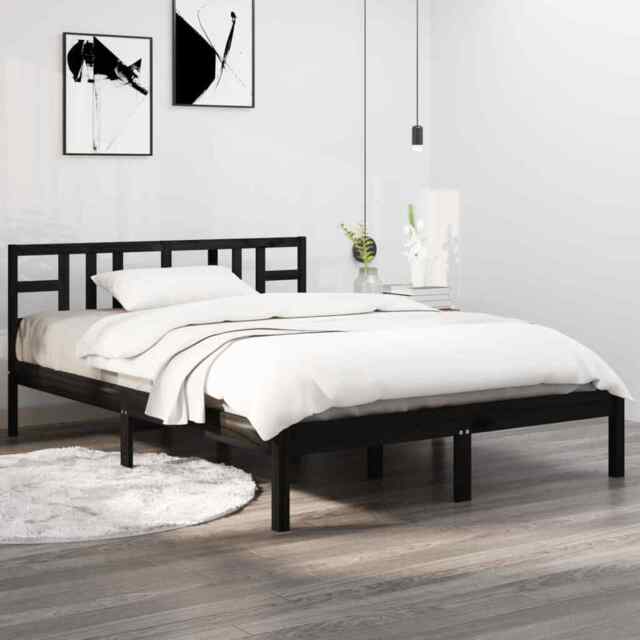 Bed Frame Black Solid Wood 200x200 Cm Vidaxl