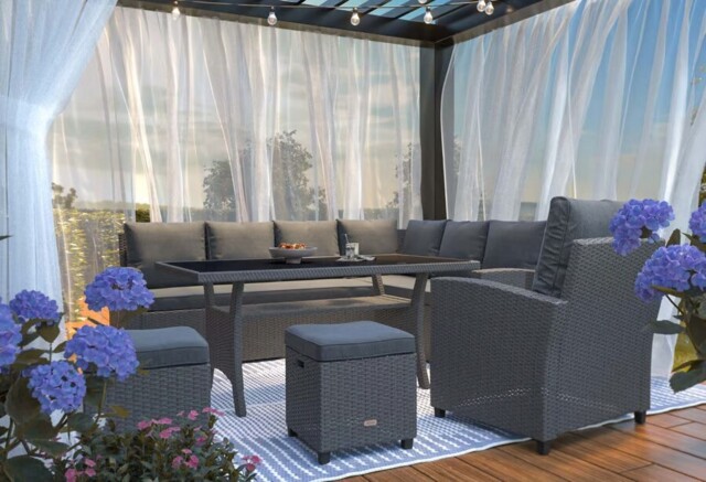 Garden Dining Set Grey Graphite Rattan Modern Furniture Terrace Patio