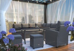 Garden Dining Set Grey Graphite Rattan Modern Furniture Terrace Patio