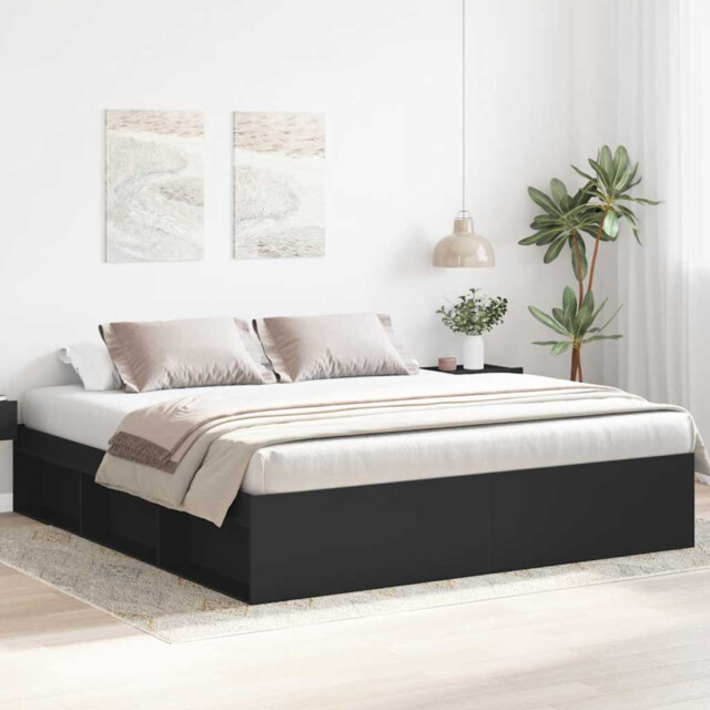 Bed Frame Black 180x200cm Engineered Wood & Pine Modern Storage 6