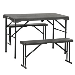 Hdpe Picnic Table Set Beer Table & 2 Benches Outdoor Dining Set Grey