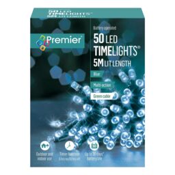 Christmas 50 Battery Timer Led Lights On Green Cable Indoor Or Outdoor