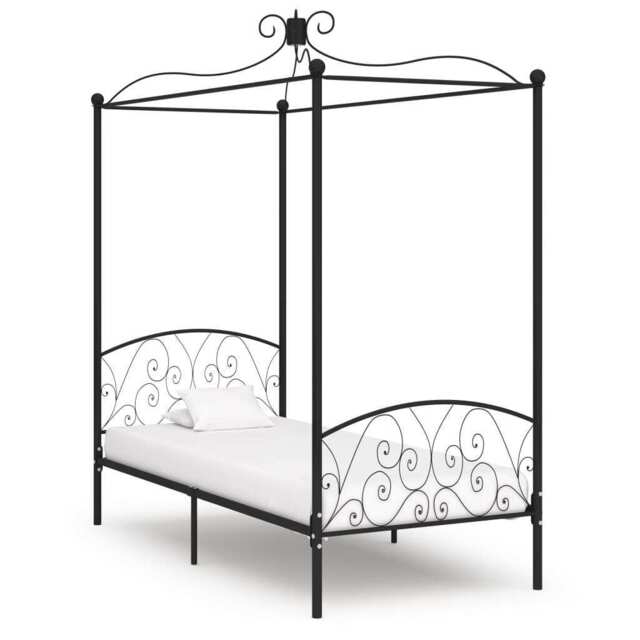 Canopy Bed Frame Black Metal 100x200 Cm Vidaxl