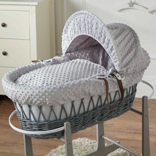 Baby Moses Basket Grey Dimple Bedding And Mattress Grey Wicker-no