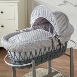Baby Moses Basket Grey Dimple Bedding And Mattress Grey Wicker-no
