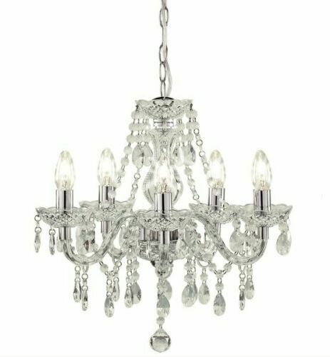 Tuscany 5 Light Ceiling Chandelier Acrylic Droplets Clear