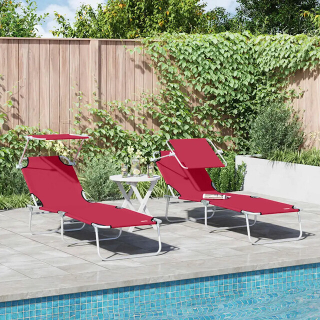 Sun Lounger Folding 2-person 2 Pcs Red 58 X 188 X 77cm Fabric Vidaxl
