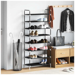 Shoe Rack Black 60x29x67cm Metal Plastic Non-woven 4 Shelf Compact