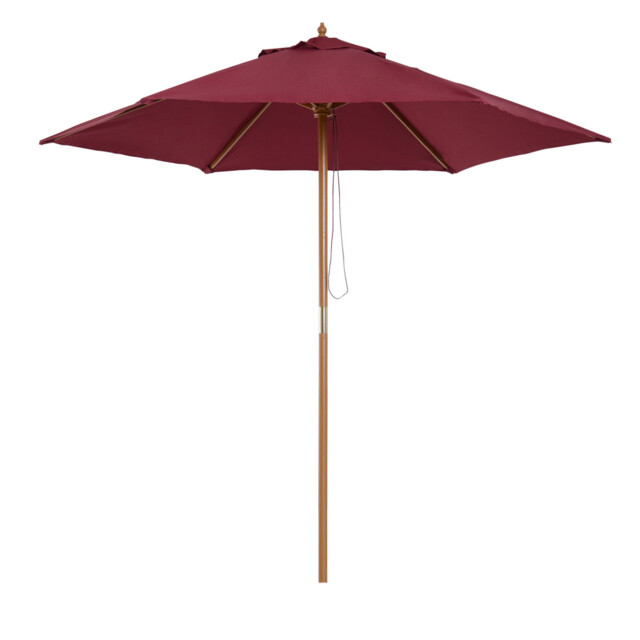 Parasol 250cm Wooden Frame Red Wine 180g Polyester Canopy Rope Pulley