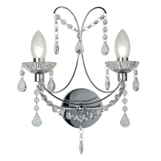 Bathroom Light Silver Autumn 2 Wall Ip44 Chrome Searchlight 9037-2cc